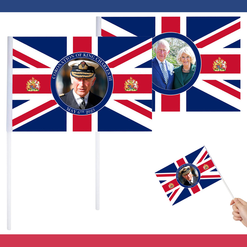 Hand Waving Flag Union Jack Small Flag on Stick for King Charles III Coronation