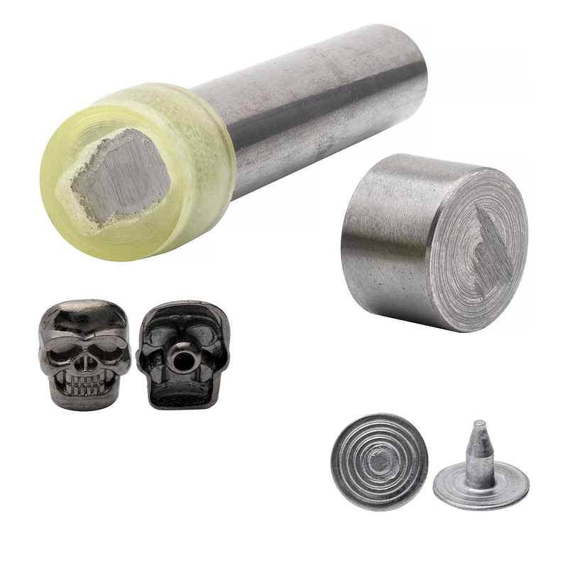 Gunmetal Skull Head Rivets With Pin Fixing Hand Tool Dies For DIY Craft Project, Leathercraft