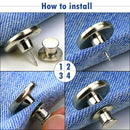 17mm No-Sew Jean Button Replacements, Tool-Free Buttons, Reusable Instant Buttons for Denim Jeans, Jackets