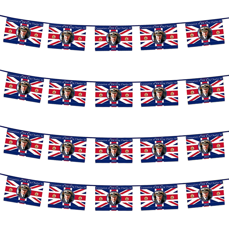 King Charles III & Queen Camilla Picture Printed Union Jack Flag Bunting, 10 Metres