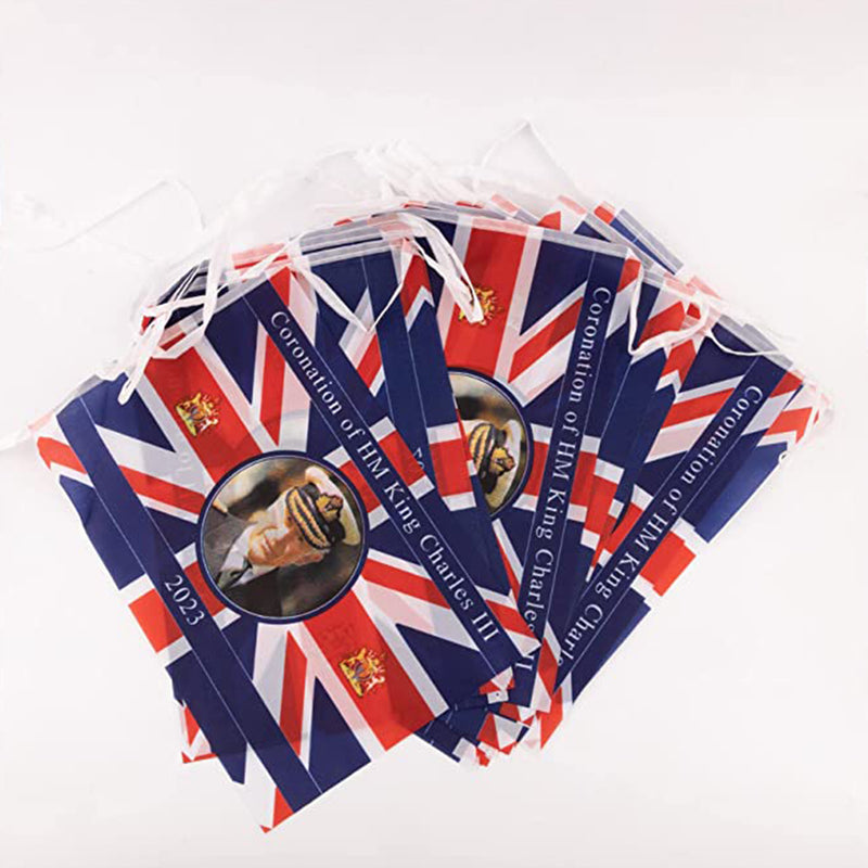 King Charles III & Queen Camilla Picture Printed Union Jack Flag Bunting, 10 Metres