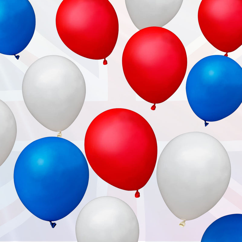 Red, White & Blue Latex Balloons for King Charles III Coronation, 10 Inches