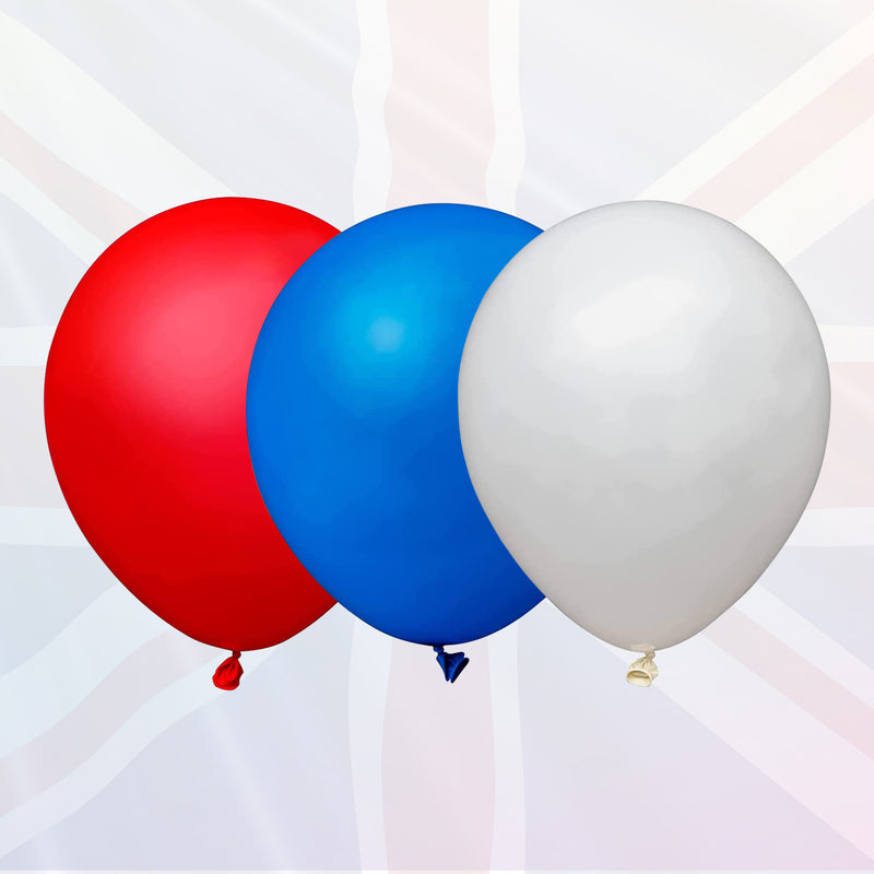 10" Red, White & Blue Latex Balloons for King Charles III Coronation