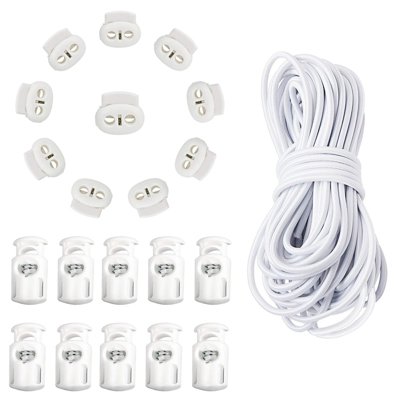 10 Metre Elastic Bungee Shock Cord with 10pcs Cord Adjuster Toggles for Backpack Hammocks Craft