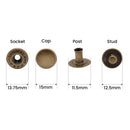 PRYM S Spring Press Studs, 15mm Brass Snap Fastener No-sew Buttons