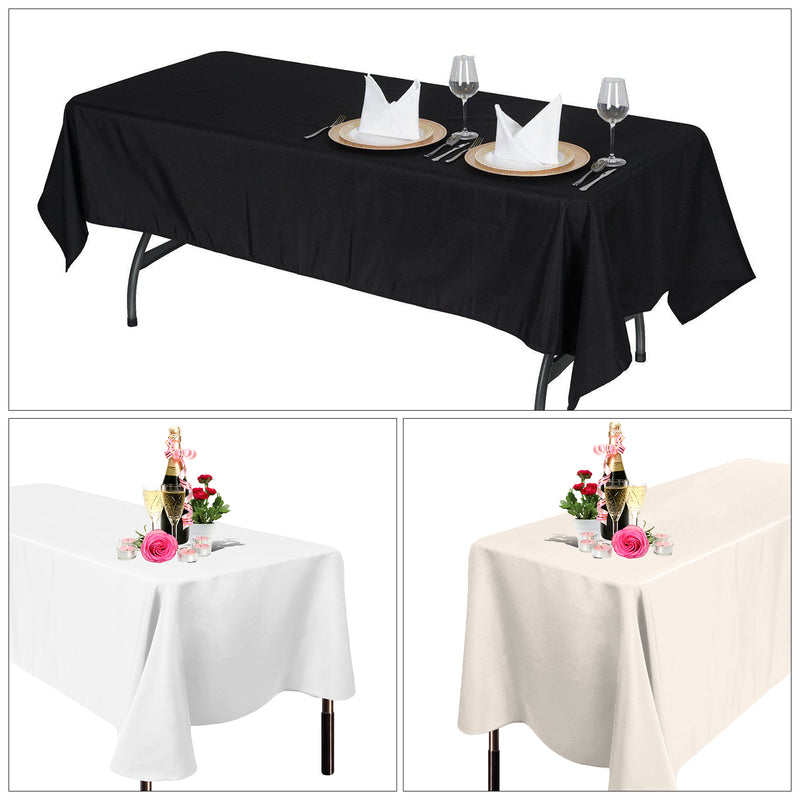 Polyester Rectangle Tablecloth, Premium Linen Table Cover - Black, White & Ivory