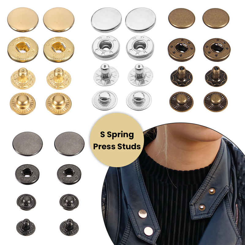 Trimming Shop 17mm S Spring Press Studs 4 Part, Durable and Lightweight,  Metal Snap Buttons Fasteners for Jackets, DIY Leathercrafts, Sewing  Clothing