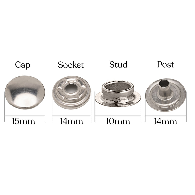 PRYM Press Studs, Non-Sewing 15mm Stainless Steel Snap Fasteners Buttons For Leather Crafts, Handbag