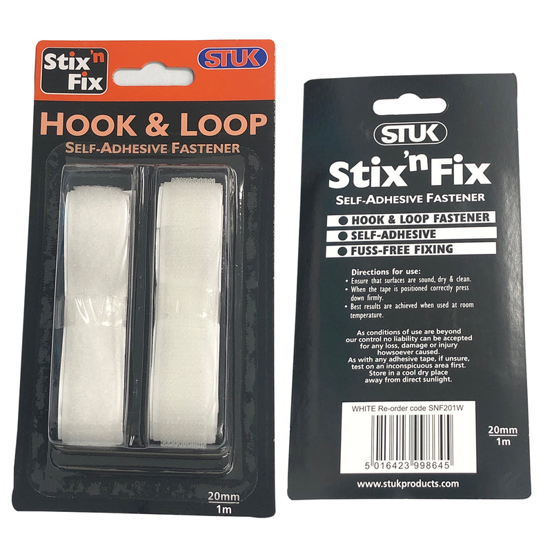 Stix'n'Fix 20mm Self Adhesive Hook & Loop Tape, 1 Metre Sticky Back Fastener