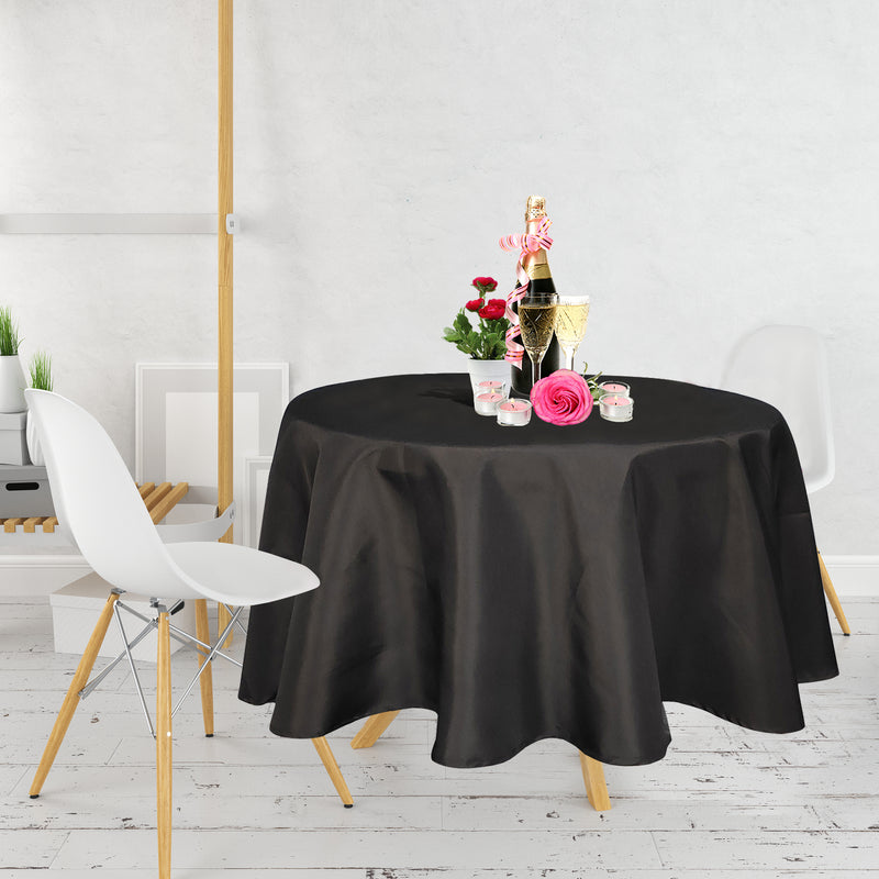 Round Polyester Tablecloth for Banquet, Dining, Christmas Party - Black, White & Ivory