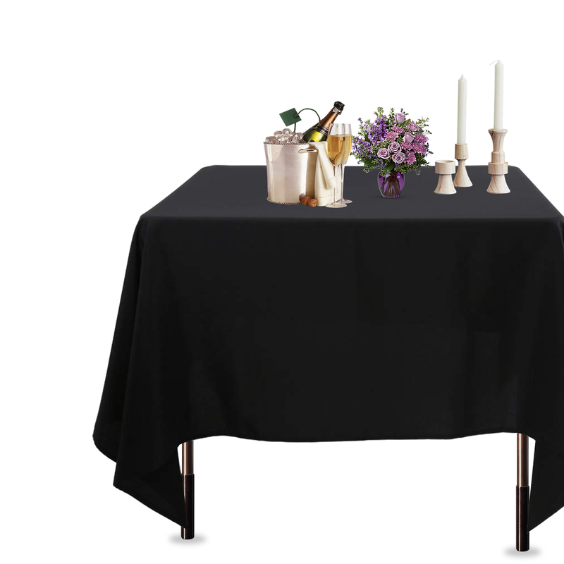 Polyester Square Tablecloth, Premium Linen Table Cover - Black, White & Ivory