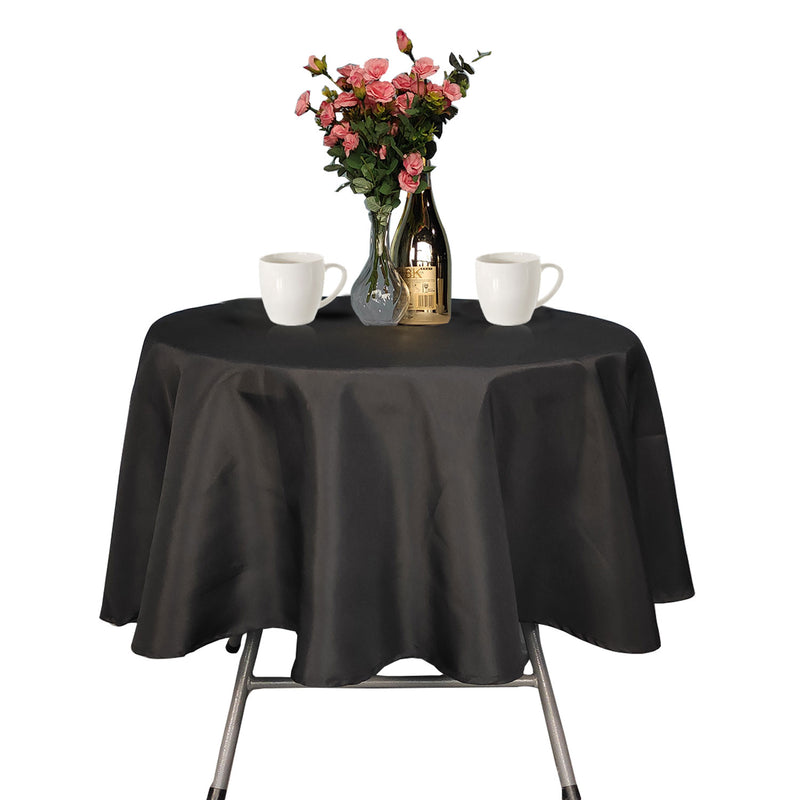 Polyester Round Tablecloth, Premium Linen Table Cover - Black, White & Ivory