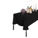 Polyester Rectangle Tablecloth, Premium Linen Table Cover - Black, White & Ivory