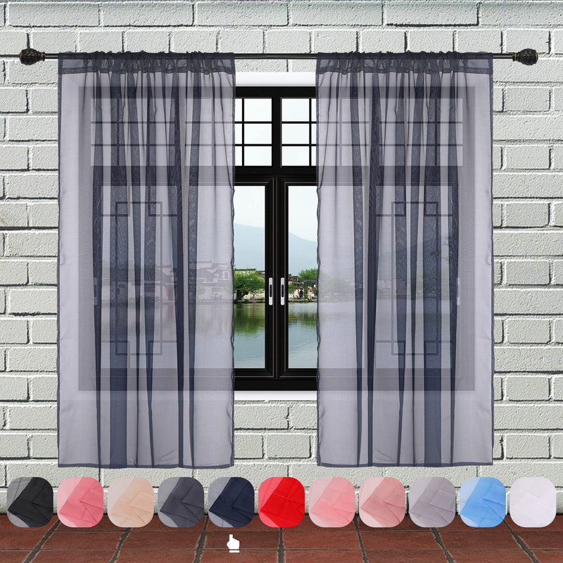 Voile Curtains Woven Semi-Transparent Sheer Slot Top Chiffon Curtain - 2 Panels