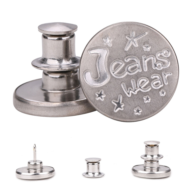 Amazon.com: Trimming Shop 17mm No-Sew Jean Button Replacements, Instant Fit Jeans  Button Pins, Adjustable, Detachable Tool-Free Buttons for Jeans, Instant  Buttons for Denim Jeans, Jackets, Silver, 2pcs