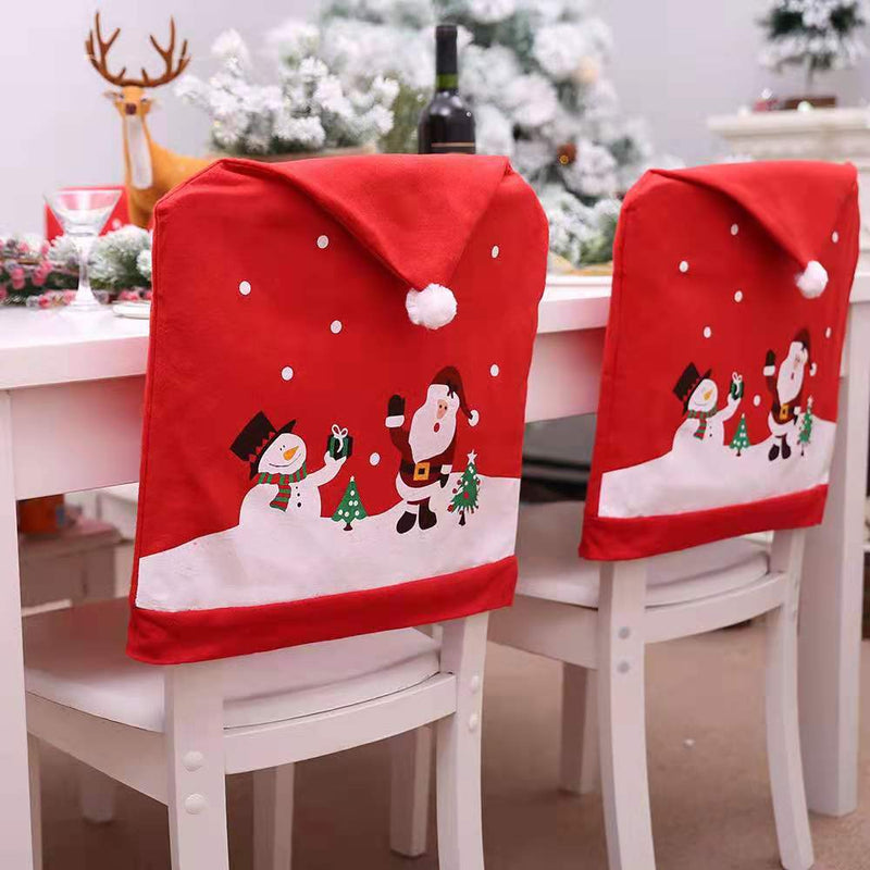 Christmas Chair Covers, Snowman & Santa Claus Printed Chair Slipcovers for Xmas Party, 4/6pcs