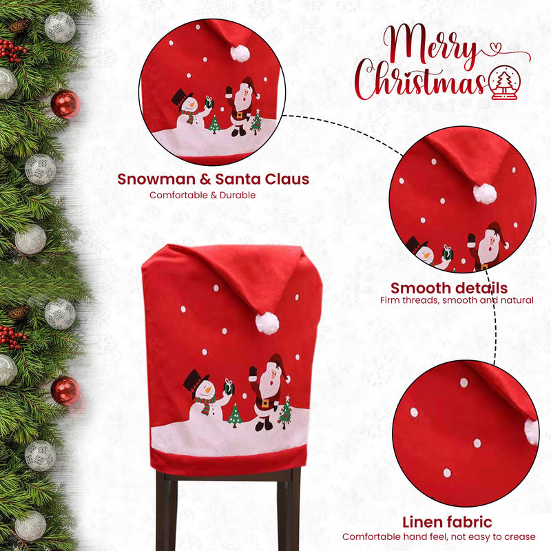 Christmas Chair Covers, Snowman & Santa Claus Printed Chair Slipcovers for Xmas Party, 4/6pcs