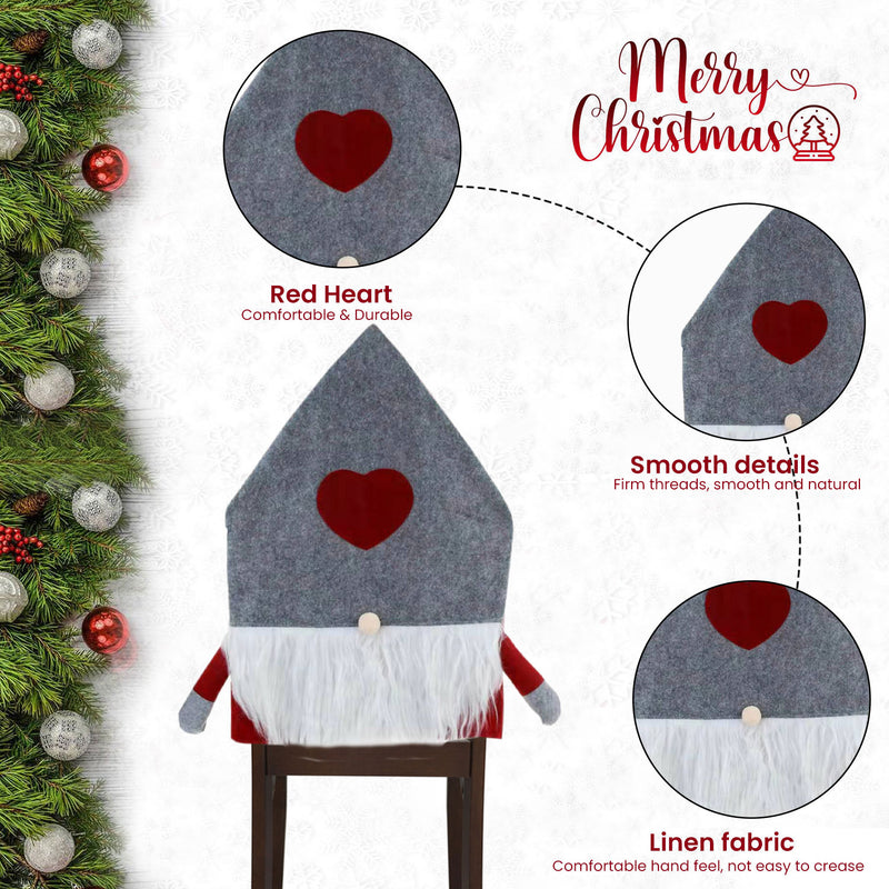 Santa Hat, Beard and Heart Printed Chair Covers for Xmas Dining Party, 2pcs