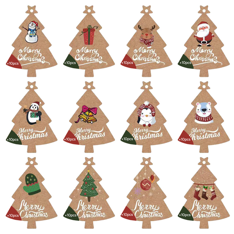 Christmas Kraft Paper Tags, Parcel Hanging Tags Card with String for Xmas Party Gift Wrapping