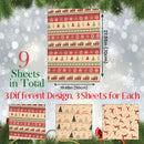 Christmas Gift Wrapping Paper 70cm x 50cm, Different Design Kraft Wrapping Paper, 9pcs