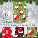 Christmas Gift Wrapping Paper 70cm x 50cm, Different Design Kraft Wrapping Paper, 9pcs