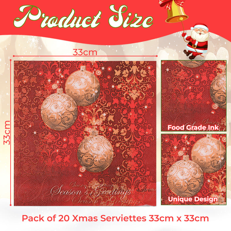 2 Ply Disposable Paper Napkins for Christmas Party - 20pcs