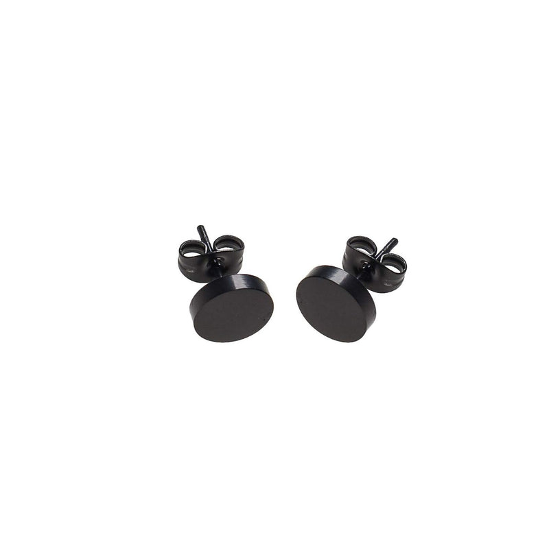 Stainless Steel Earrings Black Plated Round Shaped with Butterfly Clasp