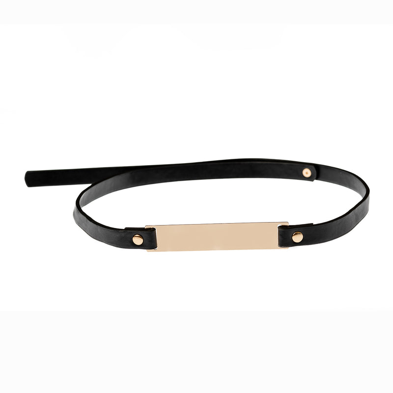 10mm Women's Black OBI Band Waist Belt with Gold Buckle for Fashion Accessory