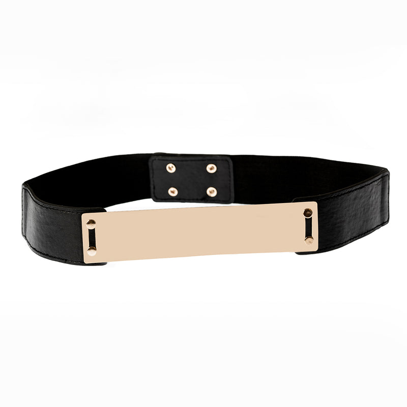 38mm Women's Black Waist Belt with Gold Plate Buckle for Fashion Accessory