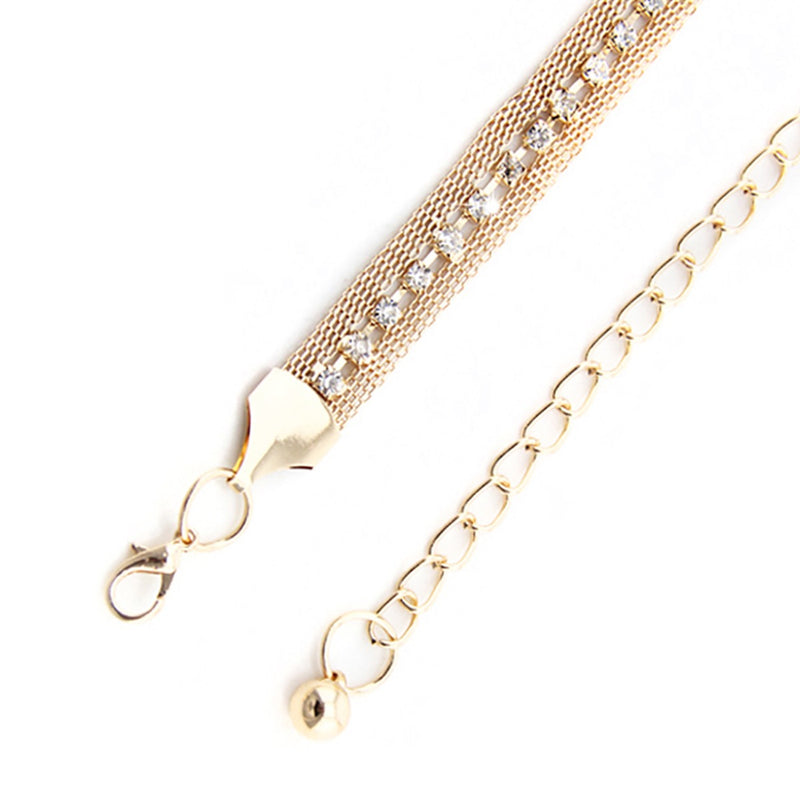 44" Gold Waist Chain Belt with 1 Row Rhinestone Diamond for Women Fashion Accessory 