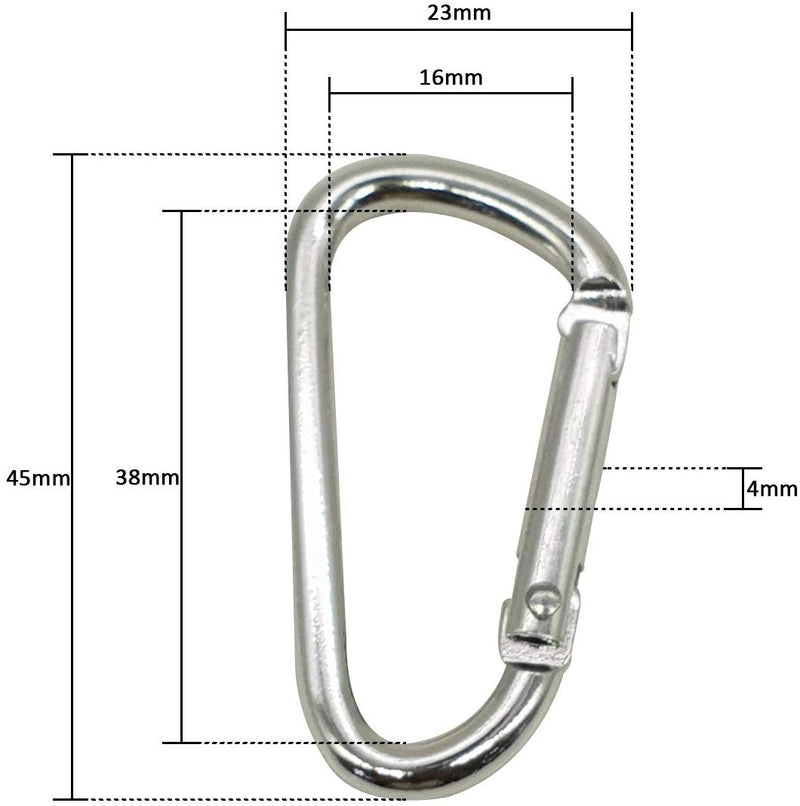 45mm - 55mm, Carabiner Aluminium Spring Loaded Snap Hook Clasps D-Shape Keychain Clip For Outdoor Camping, Travelling, Key Ring Holder