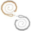 46" Two Line Braided Pearl Chain Waist Belt, Women Fashion Accessory - Gold, Silver