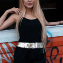 Ladies Sequin Belt Elastic Stretchable Waistband with Stylish Hook Fastening Buckle for Fashion Accessory - (52cm x 7cm), Black, Gold, Silver