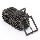 35mm Women's Bling Belt 8 Row Clear Crystal Diamante Studded Metal WaistBand - Gold, Silver, Gunmetal