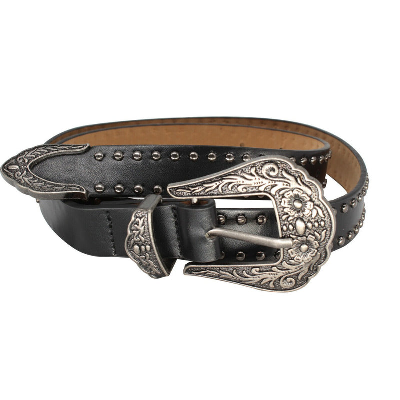 Western Belt PU Leather Strap Vintage Buckle Rivet Studded Cowboy Belt Fashion Accessory 25mm 