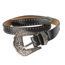 Western Belt PU Leather Strap Vintage Buckle Rivet Studded Cowboy Belt Fashion Accessory 25mm 