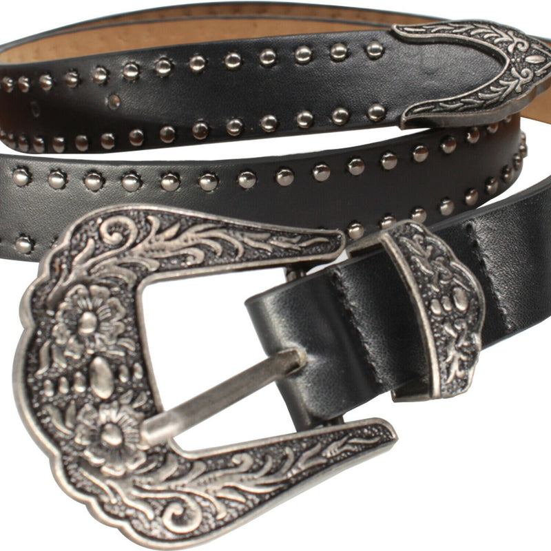 Western Belt PU Leather Strap Vintage Buckle Rivet Studded Cowboy Belt Fashion Accessory 25mm 