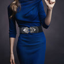 Women's Black Strechable 60mm Wide Waist Belt Clasp Buckle Elastic Band Clip-on Cinch Trimmer One Size Fits All Fashion Accessory