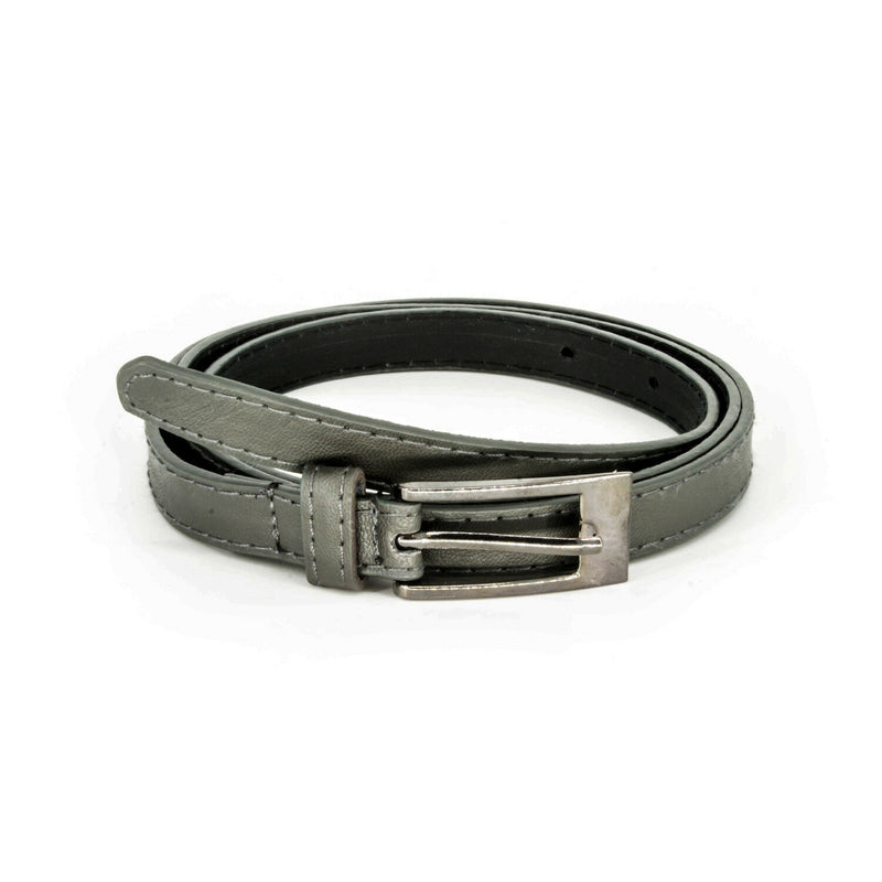 Women's Grey Thin PU Leather Waist Belt for Jeans, Shorts, Dresses