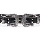 Black Faux Leather Vintage Style Double Waist Belt with Studded Rivet for Women Fashion Accessory