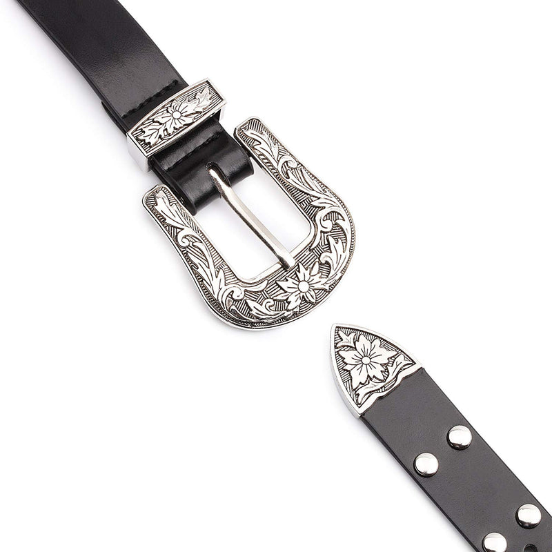 Black Faux Leather Vintage Style Double Waist Belt with Studded Rivet for Women Fashion Accessory