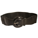 2.5" Wide Black Elasticated Waist Belt with Shiny Buckle for Women Fashion Accessory