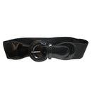 2.5" Wide Black Elasticated Waist Belt with Shiny Buckle for Women Fashion Accessory
