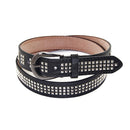 Women's Black Waist Belt with Silver 3 Row Punk Rock Pyramid Rivet Studs for Fashion Accessory
