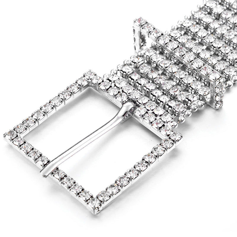 Women's Silver 8 Row Rhinestone Diamante Waist Belt for Fashion Accessory