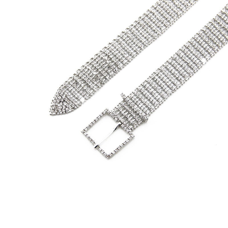 Women's Silver 8 Row Rhinestone Diamante Waist Belt for Fashion Accessory