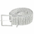 35mm Women's Bling Belt 8 Row Clear Crystal Diamante Studded Metal WaistBand - Gold, Silver, Gunmetal