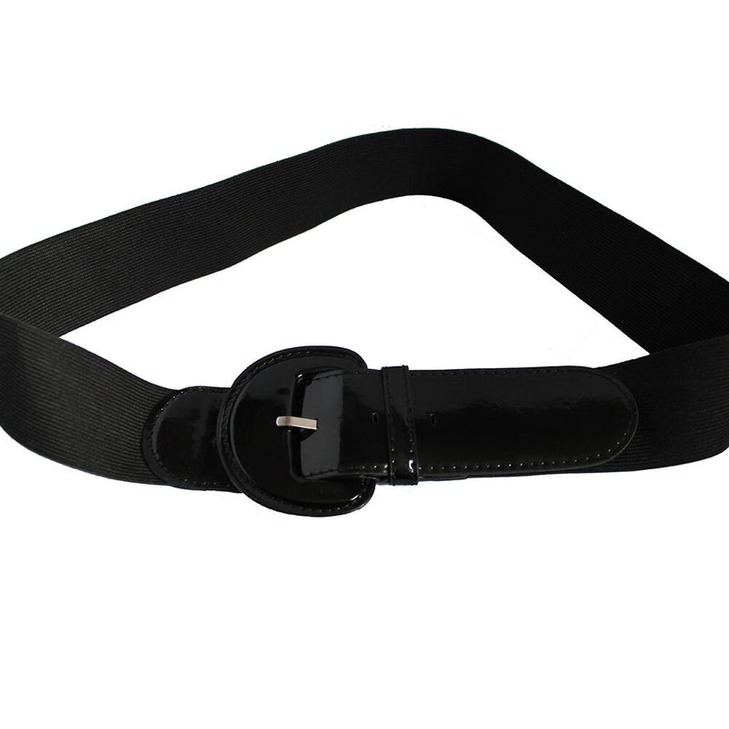  Women's Black Elasticated Waist Belt with Shiny Buckle for Fashion Accessory