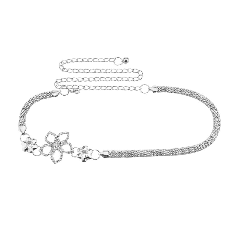 40" Center Flower Motif Diamante Rhinestone Waist Chain Belts for Women Fashion Accessory - Gold, Silver