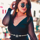 40" Center Flower Motif Diamante Rhinestone Waist Chain Belts for Women Fashion Accessory - Gold, Silver